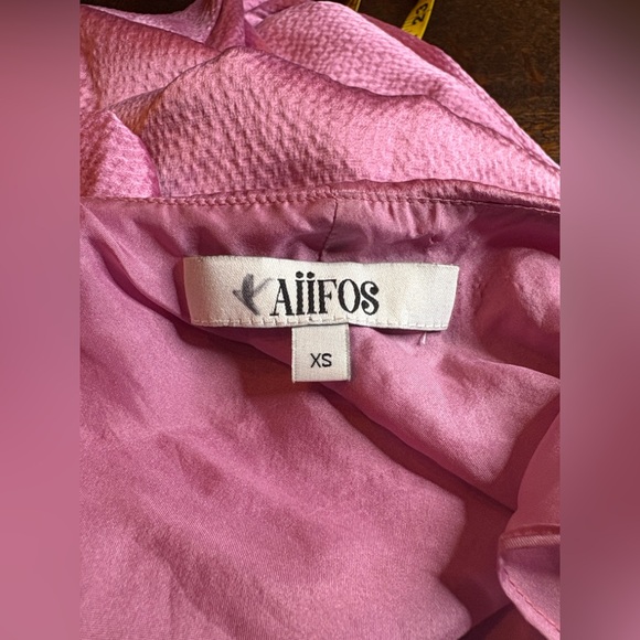 AIIFOS Isabelle Pink Crinkled Silk Satin Maxi Dress. Size XS - Picture 9 of 15